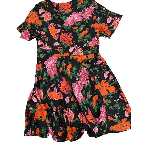 Zara Woman Black Floral Wrap Dress With Vibrant Pink & Orange Flowers Size M - Picture 4 of 7